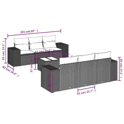 Vrtna garnitura - 7-dijelni set vrtnih sofa sivi od poliratana - Siva 1 Cijena