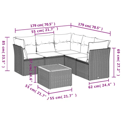 Vrtna garnitura - 6-dijelni set vrtnih sofa s jastucima crni od poliratana - Crna i krem 3x kutna + stol + 2x srednja 1 Cijena