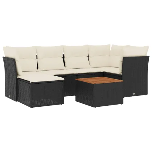Vrtna garnitura - 7-dijelni set vrtnih sofa od poliratana s jastucima crni - Crna i krem 1 Cijena