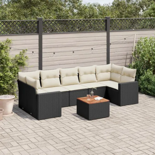 Vrtna garnitura - 8-dijelni set vrtnih sofa od poliratana s jastucima crni - Crna i krem 1 Cijena