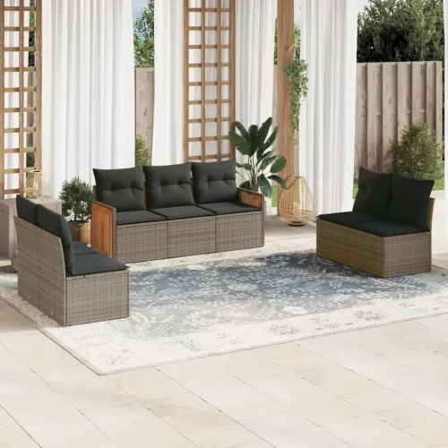Vrtna garnitura - 7-dijelni set vrtnih sofa sivi od poliratana - Siva Bez stola 1 Cijena