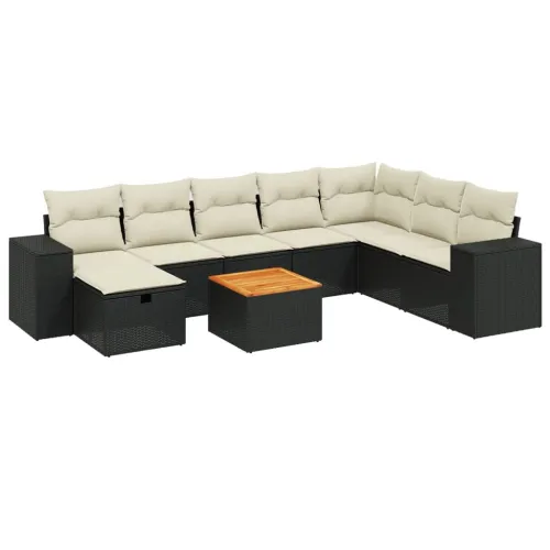 Vrtna garnitura - 9-dijelni set vrtnih sofa s jastucima crni od poliratana - Crna i krem bez spremišta 1 Cijena