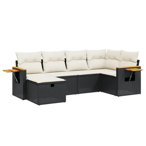 Vrtna garnitura - 6-dijelni set vrtnih sofa s jastucima crni od poliratana - Crna i krem bez spremišta 6 Cijena
