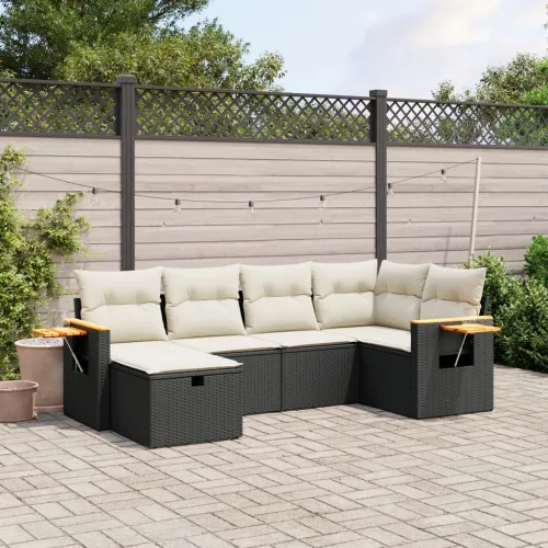 Vrtna garnitura - 6-dijelni set vrtnih sofa s jastucima crni od poliratana - Crna i krem bez spremišta 6 Cijena