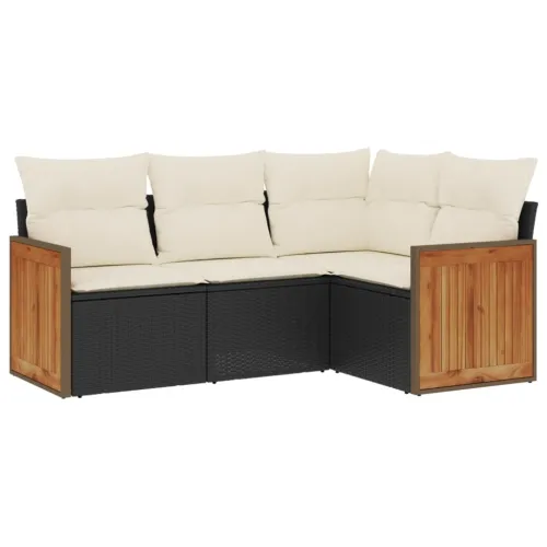 Vrtna garnitura - 4-dijelni set vrtnih sofa od poliratana s jastucima crni - Crna i krem Bez stola 1 Cijena