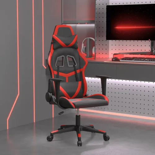Masažna Gaming stolica crno-crvena od umjetne kože - Crna i crvena Bez naslona za noge Cijena