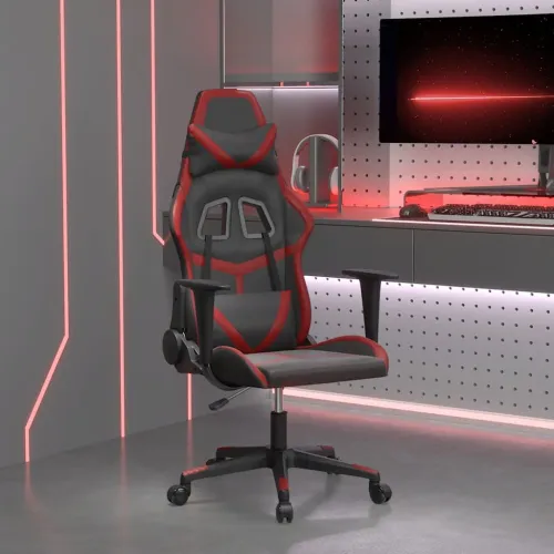 Masažna Gaming stolica crna i crvena boja vina od umjetne kože - Crna i crvena boja vina Bez naslona za noge Cijena