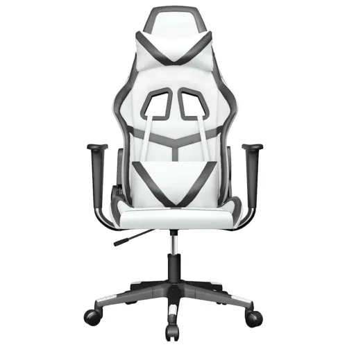 Masažna Gaming stolica bijelo-crna od umjetne kože - Bijela i crna Bez naslona za noge Cijena
