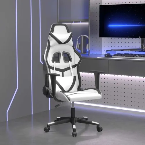 Masažna Gaming stolica bijelo-crna od umjetne kože - Bijela i crna Bez naslona za noge Cijena