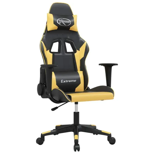 Masažna Gaming stolica crno-zlatna od umjetne kože - Crna i zlatna Bez naslona za noge Cijena