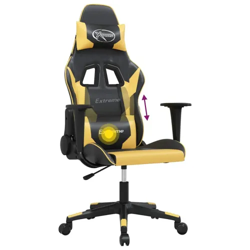Masažna Gaming stolica crno-zlatna od umjetne kože - Crna i zlatna Bez naslona za noge Cijena