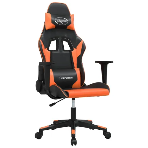 Masažna Gaming stolica crno-narančasta od umjetne kože - Crna i narančasta Bez naslona za noge Cijena