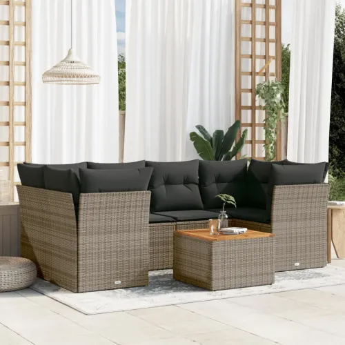 Vrtna garnitura - 7-dijelni set vrtnih sofa sivi od poliratana - Siva 1 Cijena