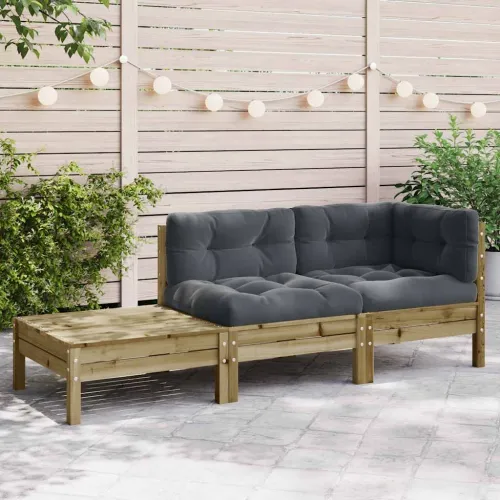 Vrtna sofa s jastucima i tabureom od impregnirane borovine - Prirodno impregnirano 1 kutna + srednja + tabure Cijena