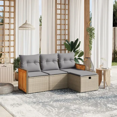 Vrtna garnitura - 4-dijelni set vrtnih sofa s jastucima bež od poliratana - Miješana bež bez spremišta 1 Cijena