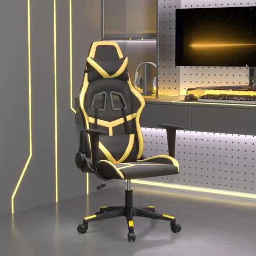 Masažna Gaming stolica crno-zlatna od umjetne kože - Crna i zlatna Bez naslona za noge Cijena