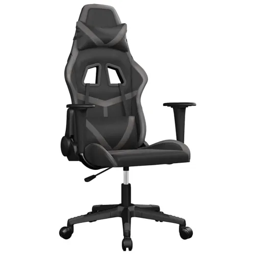 Masažna Gaming stolica crno-siva od umjetne kože - Crna i siva Bez naslona za noge Cijena