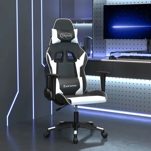 Masažna Gaming stolica od umjetne kože crno-bijela - Crno-bijelo Bez naslona za noge Cijena