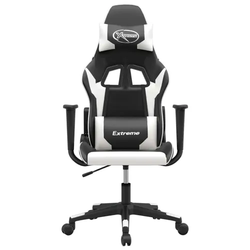 Masažna Gaming stolica od umjetne kože crno-bijela - Crno-bijelo Bez naslona za noge Cijena