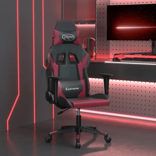 Masažna Gaming stolica crna i crvena boja vina od umjetne kože - Crna i crvena boja vina Bez naslona za noge Cijena