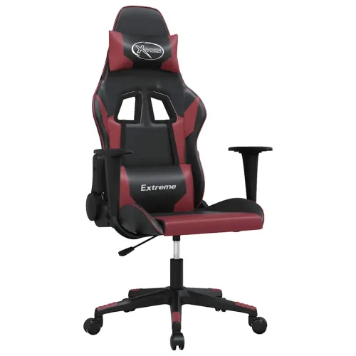 Masažna Gaming stolica crna i crvena boja vina od umjetne kože - Crna i crvena boja vina Bez naslona za noge Cijena