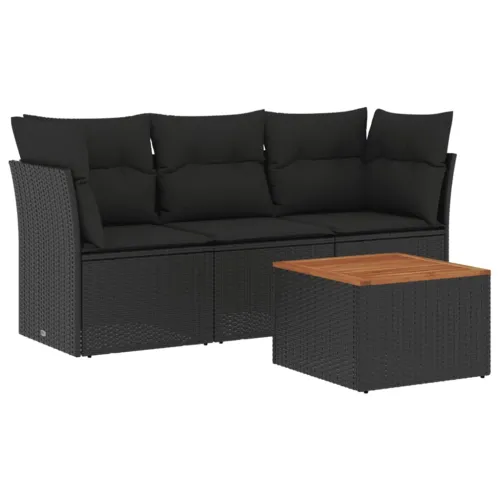 -4-dijelni-set-vrtnih-sofa-od-poliratana-s-jastucima-crni - Crna 1 Cijena