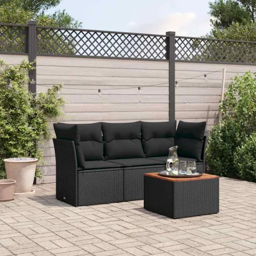 -4-dijelni-set-vrtnih-sofa-od-poliratana-s-jastucima-crni - Crna 1 Cijena