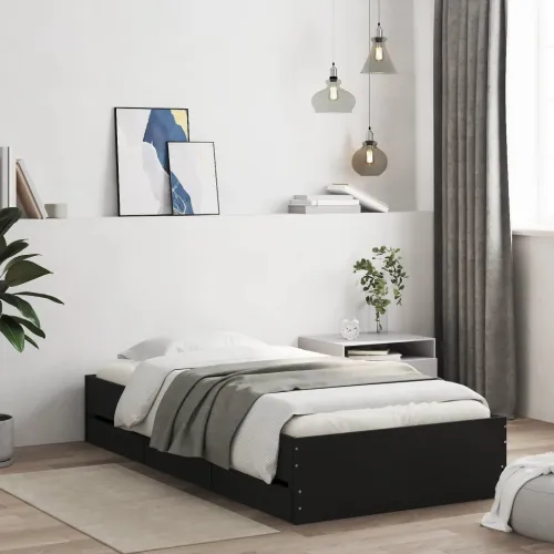 Okvir kreveta s ladicama crni 75 x 190 cm konstruirano drvo - Crna 75 x 190 cm Cijena