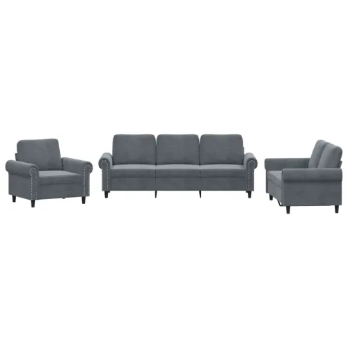 3-dijelni set sofa s jastucima tamnosivi baršunasti - Tamno siva 1 Bez oslonca za noge Tamno siva Cijena