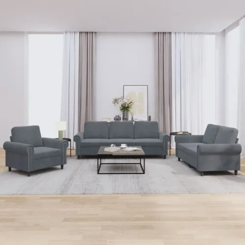 3-dijelni set sofa s jastucima tamnosivi baršunasti - Tamno siva 1 Bez oslonca za noge Tamno siva Cijena