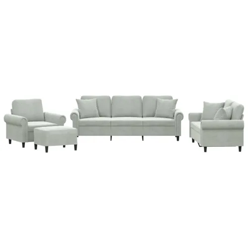 4-dijelni set sofa s jastucima svjetlosivi baršunasti - Svjetlosiva s jastucima i tabureom Cijena