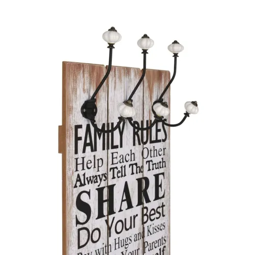 Zidna vješalica za kapute sa 6 kuka “FAMILY RULES” 120 x 40 cm - Family Rules Cijena