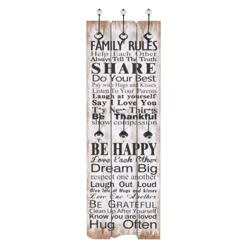 Zidna vješalica za kapute sa 6 kuka “FAMILY RULES” 120 x 40 cm &nbsp; - Family Rules 1 Family Rules Cijena