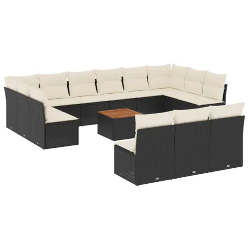 Vrtna garnitura - 14-dijelni set vrtnih sofa s jastucima poliratan crni - Crna i krem 14 Cijena