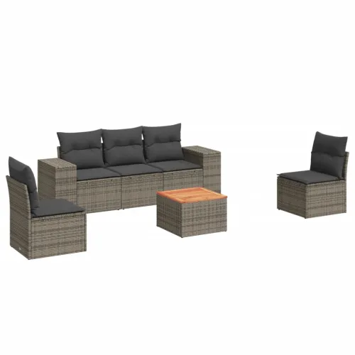 Vrtna garnitura - 6-dijelni set vrtnih sofa od poliratana s jastucima sivi - Siva 1 Cijena