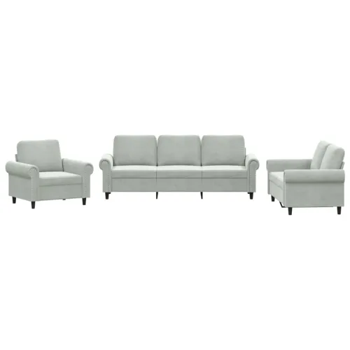 3-dijelni set sofa s jastucima svjetlosivi baršunasti - Svjetlosiva Bez oslonca za noge Cijena