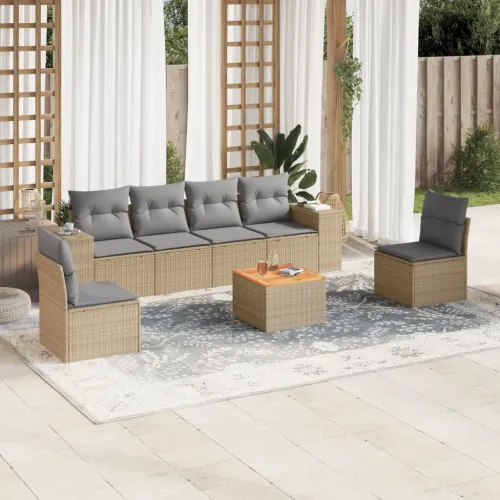 Vrtna garnitura - 7-dijelni set vrtnih sofa od poliratana s jastucima bež - bež i siva 7 Cijena