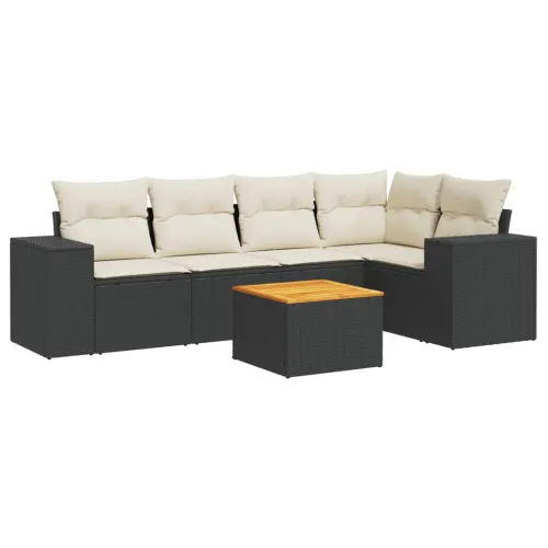 Vrtna garnitura - 6-dijelni set vrtnih sofa s jastucima crni od poliratana - Crna i krem 2 x sredina + stol + kut 1 Cijena