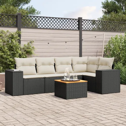 Vrtna garnitura - 6-dijelni set vrtnih sofa s jastucima crni od poliratana - Crna i krem 2 x sredina + stol + kut 1 Cijena