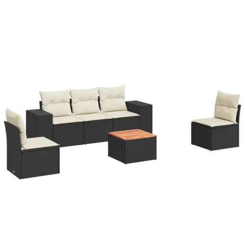 Vrtna garnitura - 6-dijelni set vrtnih sofa s jastucima crni od poliratana - Crna i krem 1 Cijena