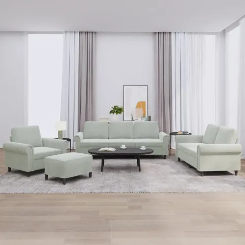 4-dijelni set sofa s jastucima svjetlosivi baršunasti - Svjetlosiva S osloncem za noge Cijena