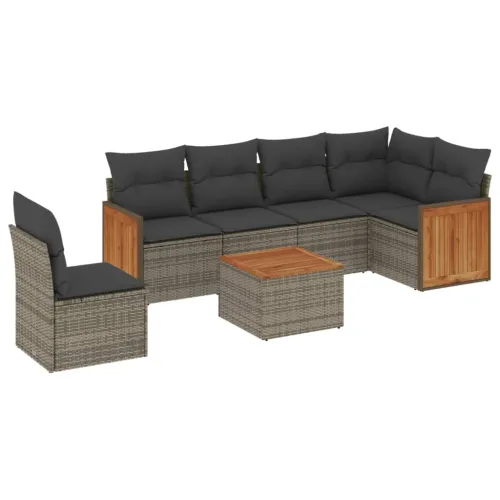Vrtna garnitura - 7-dijelni set vrtnih sofa sivi od poliratana - Siva Sa stolom 1 Cijena