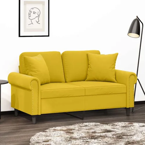 Dvosjed s ukrasnim jastucima žuti 120 cm baršunasti - Žuta 120 cm Cijena