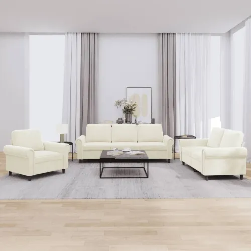 3-dijelni set sofa s jastucima krem baršunasti - Krema Bez oslonca za noge Cijena