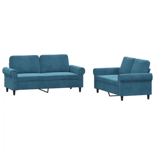 2-dijelni set sofa s jastucima plavi baršunasti - Plava 1 Bez oslonca za noge Cijena
