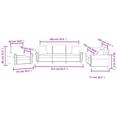 3-dijelni set sofa s jastucima krem baršunasti - Krema s jastučićima Cijena