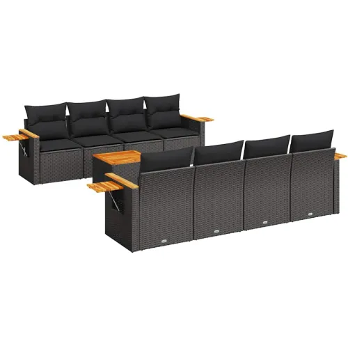 Vrtna garnitura - 9-dijelni set vrtnih sofa s jastucima crni od poliratana - Crna 1 Cijena