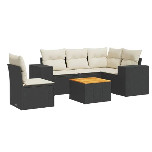 Vrtna garnitura - 6-dijelni set vrtnih sofa s jastucima crni od poliratana - Crna i krem kutna + stol + 2x srednja 1 Cijena