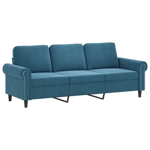 3-dijelni set sofa s jastucima plavi baršunasti - Plava Bez oslonca za noge Cijena