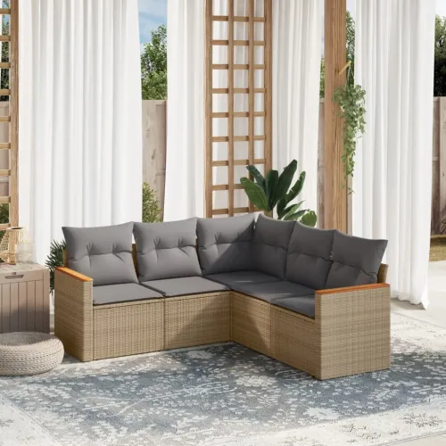 5-dijelni vrtni set sofa s jastucima bež od poliratana - Bež i siva Bez stola Cijena